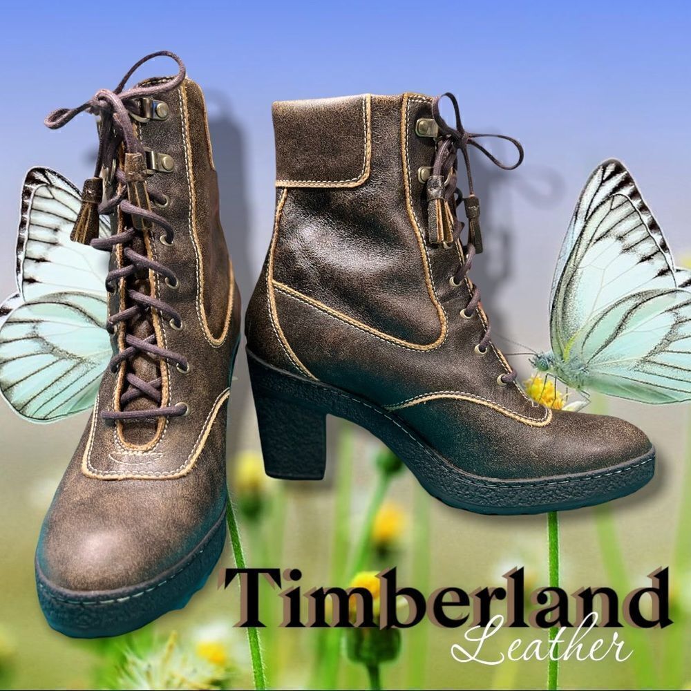 Timberland boots heel women 7M Brown Leather